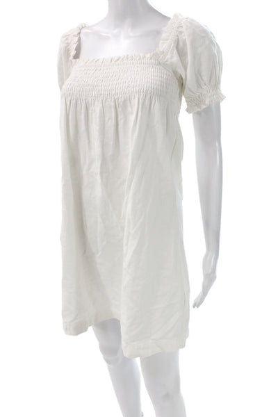 Faherty Women Shift Sundress White Cotton Square Neck Short Sleeve Size XS