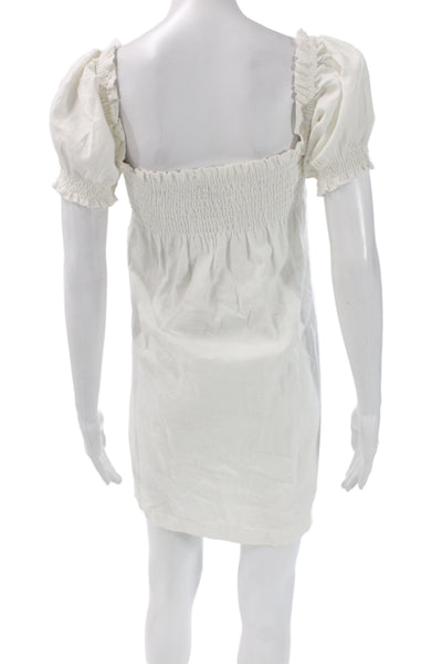 Faherty Women Shift Sundress White Cotton Square Neck Short Sleeve Size XS