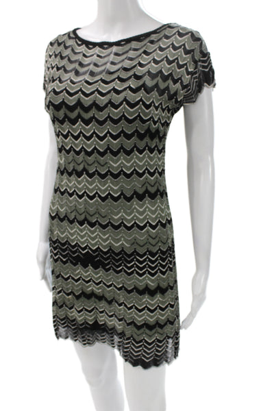 M Missoni Women Shift Dress Black Geometric Knee Short Sleeve Size 44