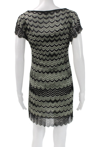 M Missoni Women Shift Dress Black Geometric Knee Short Sleeve Size 44