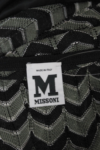 M Missoni Women Shift Dress Black Geometric Knee Short Sleeve Size 44