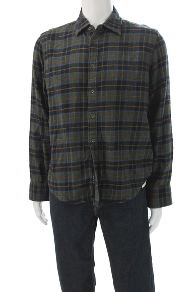 Rag & Bone Mens Plaid Button Down Shirt Green Multi Colored Size Large