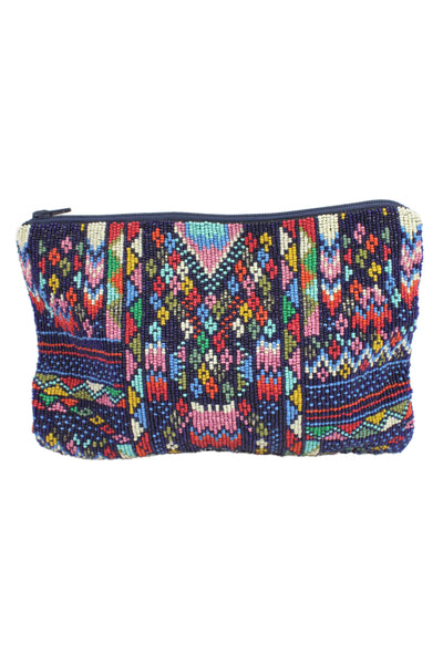 Star Mela Women's Beaded Zip Closure Multicolor Pouch Navy Blue