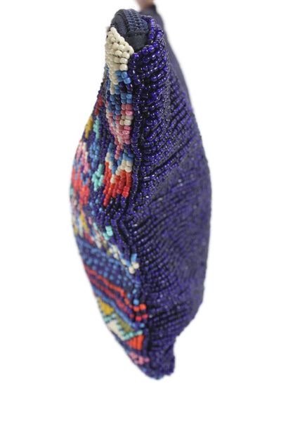 Star Mela Women's Beaded Zip Closure Multicolor Pouch Navy Blue