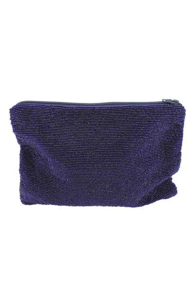 Star Mela Women's Beaded Zip Closure Multicolor Pouch Navy Blue