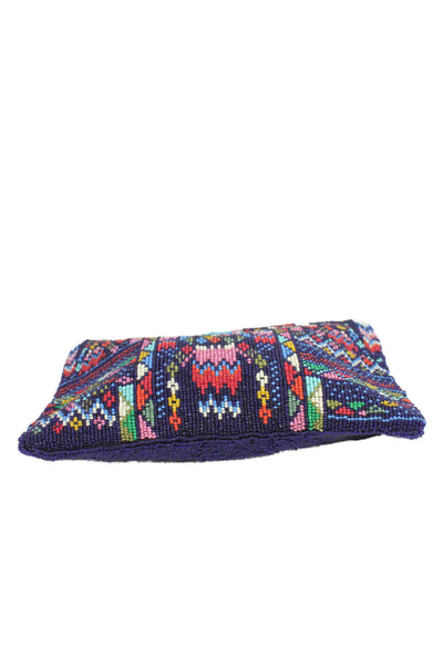 Star Mela Women's Beaded Zip Closure Multicolor Pouch Navy Blue