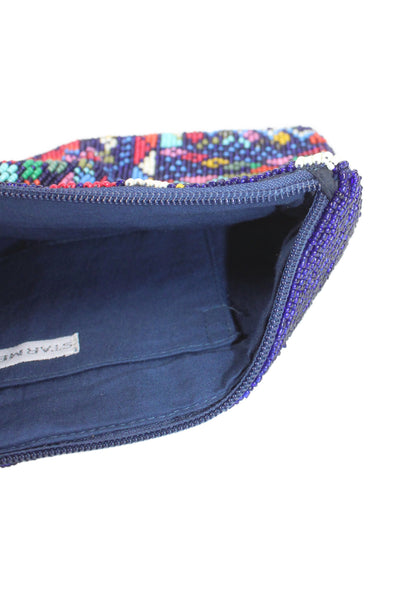 Star Mela Women's Beaded Zip Closure Multicolor Pouch Navy Blue