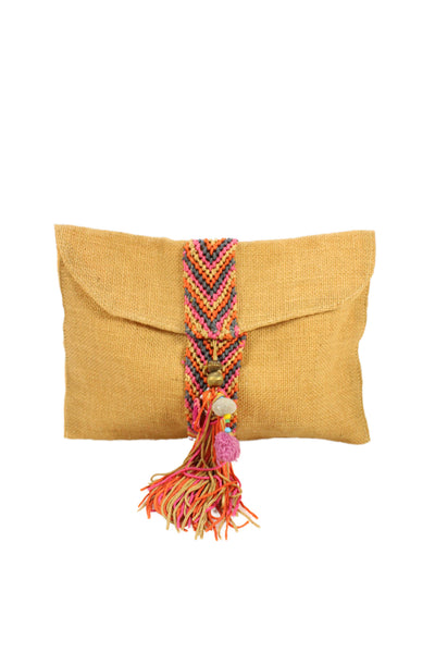 Muche Et Muchette Women's Snap Closure Tassel Pouch Beige