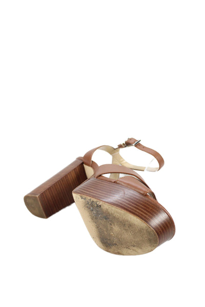 Michael Michael Kors Womens Leather Platform Sandals Heels Brown Size 6.5