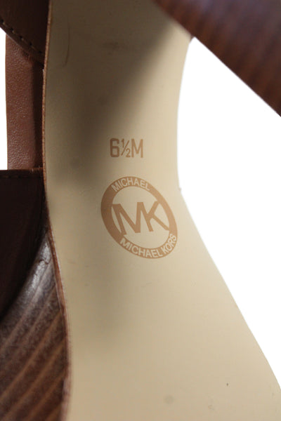 Michael Michael Kors Womens Leather Platform Sandals Heels Brown Size 6.5
