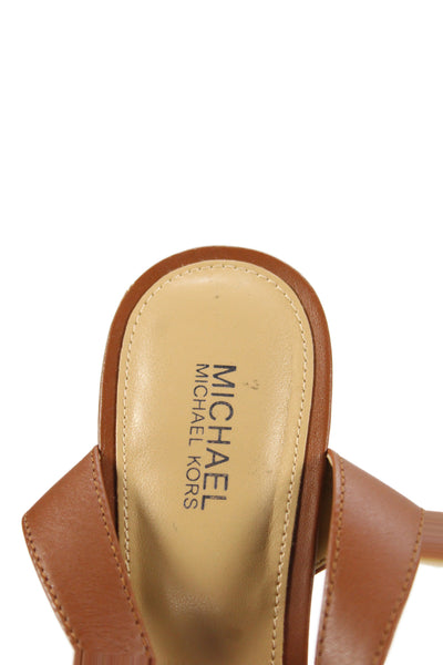 Michael Michael Kors Womens Leather Platform Sandals Heels Brown Size 6.5