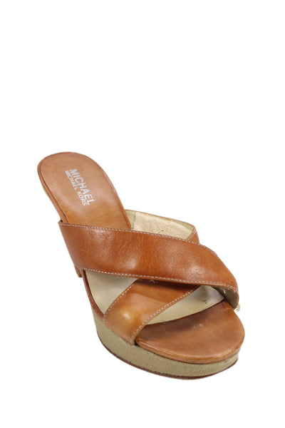 Michael Michael Kors Womens Leather Wedge Sandals Heels Brown Size 6.5
