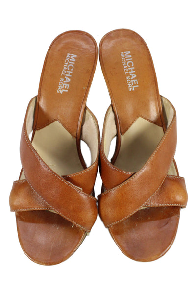 Michael Michael Kors Womens Leather Wedge Sandals Heels Brown Size 6.5