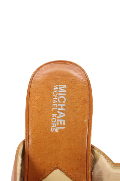 Michael Michael Kors Womens Leather Wedge Sandals Heels Brown Size 6.5