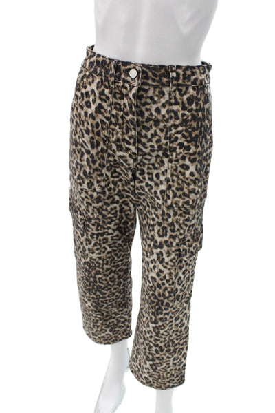 Mint Velvet Womens Cargo Cropped Pants Beige Animal Print Size 4