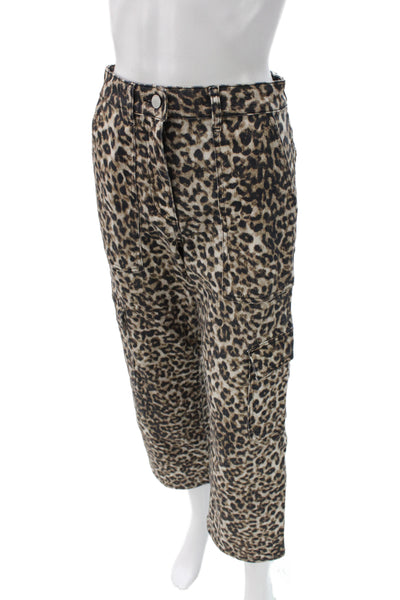 Mint Velvet Womens Cargo Cropped Pants Beige Animal Print Size 4