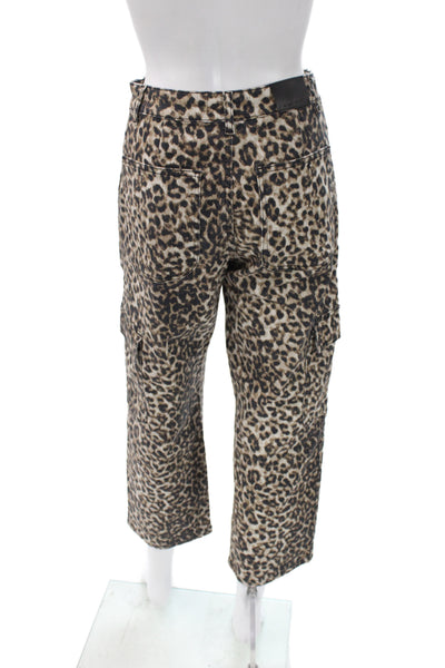 Mint Velvet Womens Cargo Cropped Pants Beige Animal Print Size 4