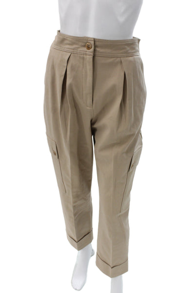 Trina Turk Unisex Cargo Cropped Pants Beige Cotton Button Size 2