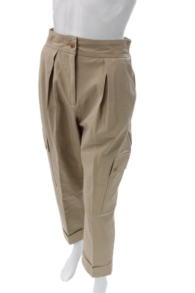 Trina Turk Unisex Cargo Cropped Pants Beige Cotton Button Size 2