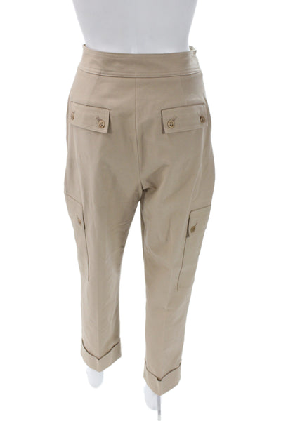 Trina Turk Unisex Cargo Cropped Pants Beige Cotton Button Size 2