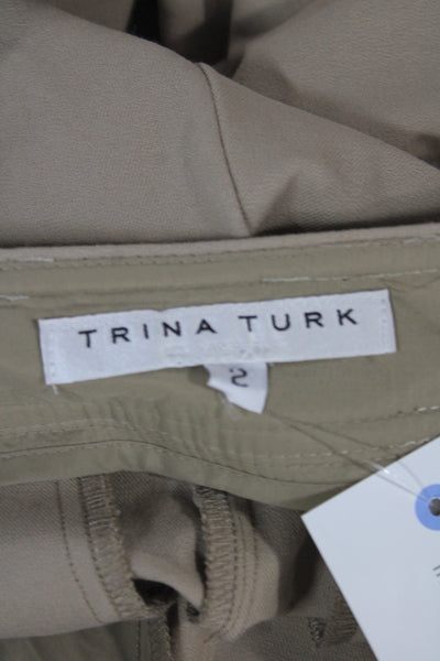 Trina Turk Unisex Cargo Cropped Pants Beige Cotton Button Size 2
