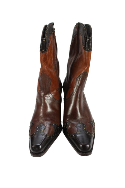 Stuart Weitzman Womens Leather Pointed Toe Keywest Cowboy Boots Brown Size 7.5