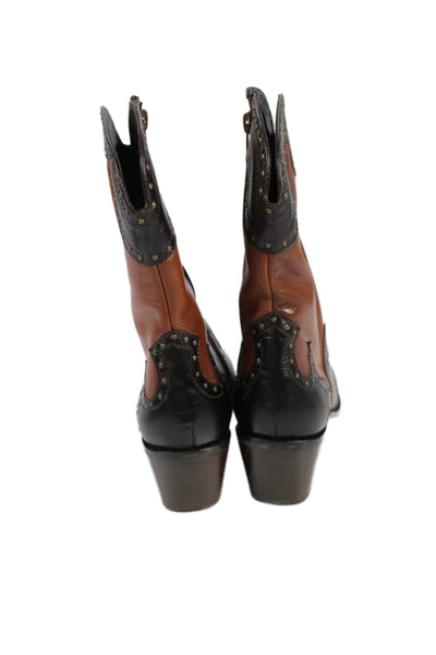 Stuart Weitzman Womens Leather Pointed Toe Keywest Cowboy Boots Brown Size 7.5