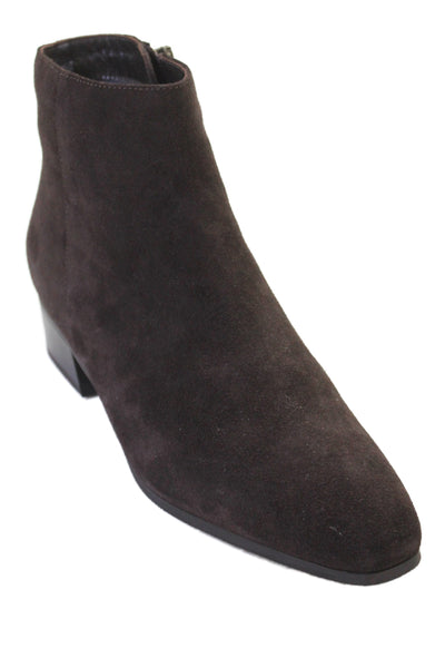 Aquatalia Womens Suede Zip Up Fuoco Ankle Boots Espresso Brown Size 7 Wide
