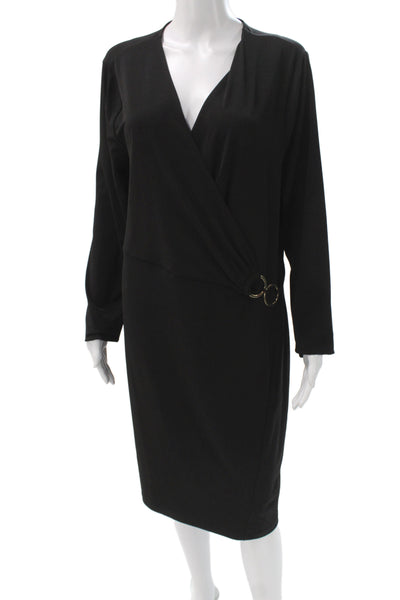 T Tahari Women Wrap Sheath Dress Black V-Neck Long Sleeve Size XL