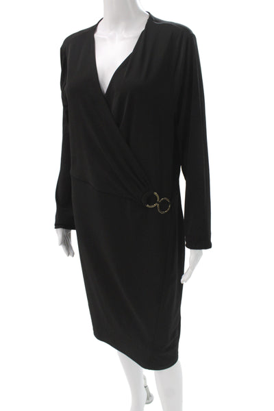 T Tahari Women Wrap Sheath Dress Black V-Neck Long Sleeve Size XL