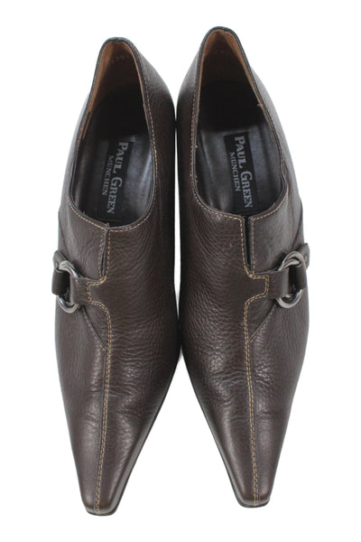 Paul Green Womens Leather Pointed Toe Buckle Pumps Brown Size 4