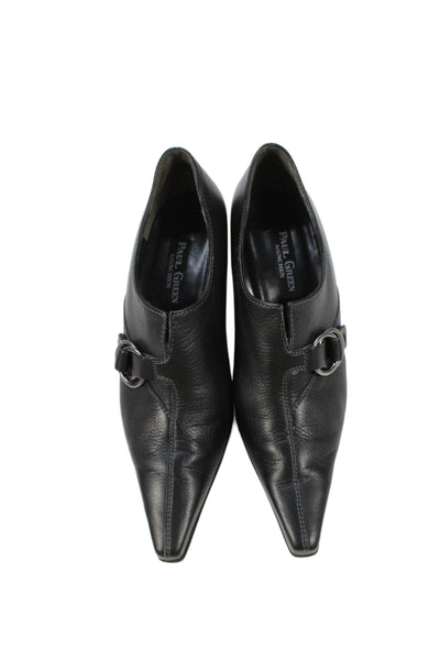 Paul Green Womens Leather Pointed Toe Buckle Pumps Black Size 4