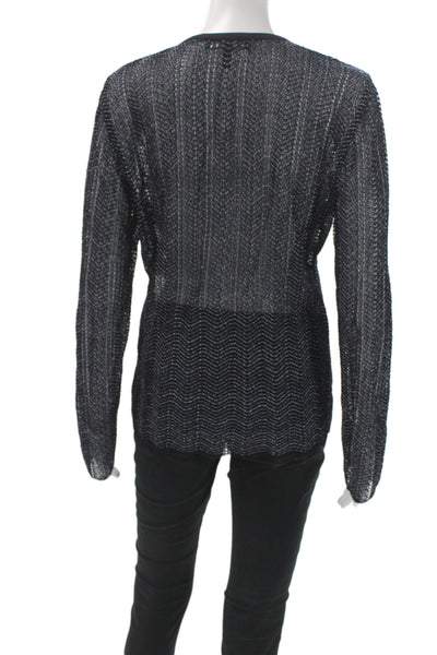 Escada Unisex Cardigan Black Wool Herringbone V-Neck Button Long Sleeve Size 38