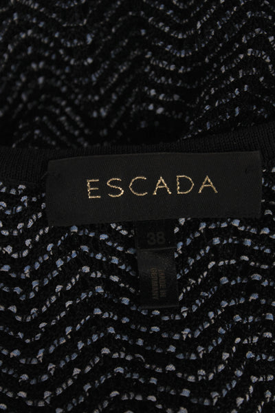 Escada Unisex Cardigan Black Wool Herringbone V-Neck Button Long Sleeve Size 38