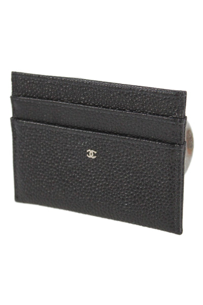 Chanel Unisex Adults Pebbled Leather CC Logo Card Holder Wallet Black