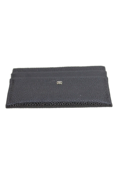 Chanel Unisex Adults Pebbled Leather CC Logo Card Holder Wallet Black