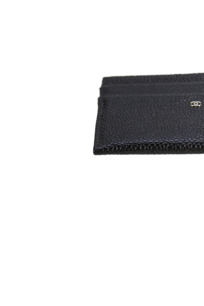 Chanel Unisex Adults Pebbled Leather CC Logo Card Holder Wallet Black