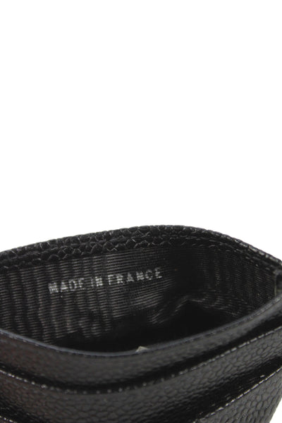 Chanel Unisex Adults Pebbled Leather CC Logo Card Holder Wallet Black