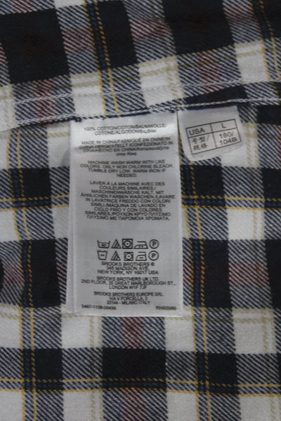 Brooks Brothers Mens Plaid Cotton Long Sleeve Button Down Shirt Blue Red Size L