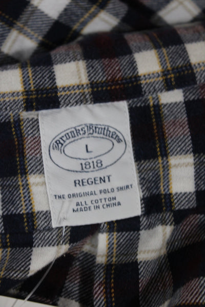 Brooks Brothers Mens Plaid Cotton Long Sleeve Button Down Shirt Blue Red Size L