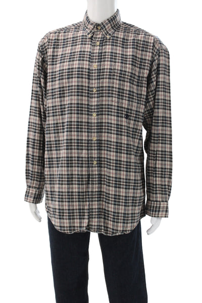 Duck Head Mens Cotton Plaid Long Sleeve Button Down Shirt Brown Size LT