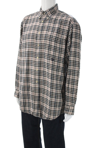 Duck Head Mens Cotton Plaid Long Sleeve Button Down Shirt Brown Size LT