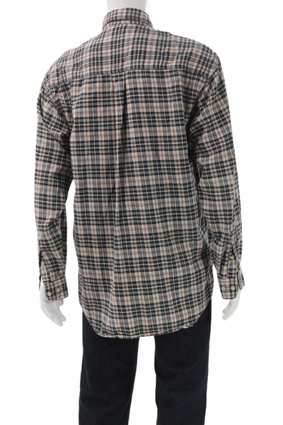 Duck Head Mens Cotton Plaid Long Sleeve Button Down Shirt Brown Size LT