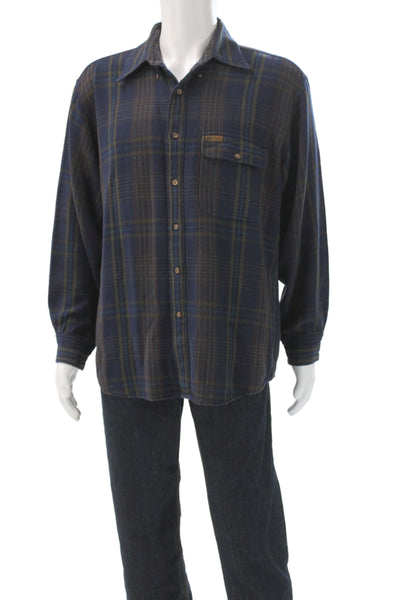 Woolrich Mens Cotton Plaid Long Sleeve Button Down Shirt Blue Size L