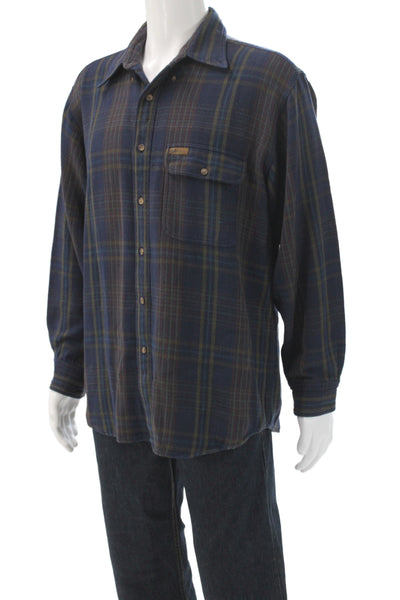 Woolrich Mens Cotton Plaid Long Sleeve Button Down Shirt Blue Size L