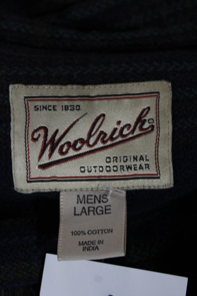 Woolrich Mens Cotton Plaid Long Sleeve Button Down Shirt Blue Size L