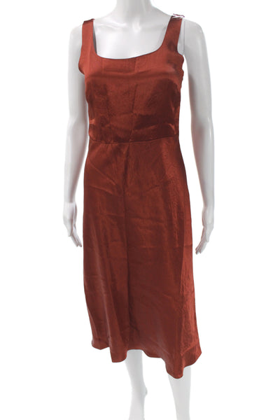 Vince Womens Slip Dress Brown Satin Square Neck Knee Length Sleeveless Size 0