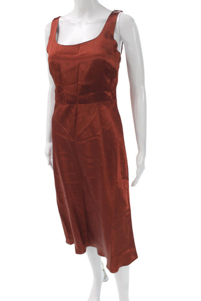 Vince Womens Slip Dress Brown Satin Square Neck Knee Length Sleeveless Size 0