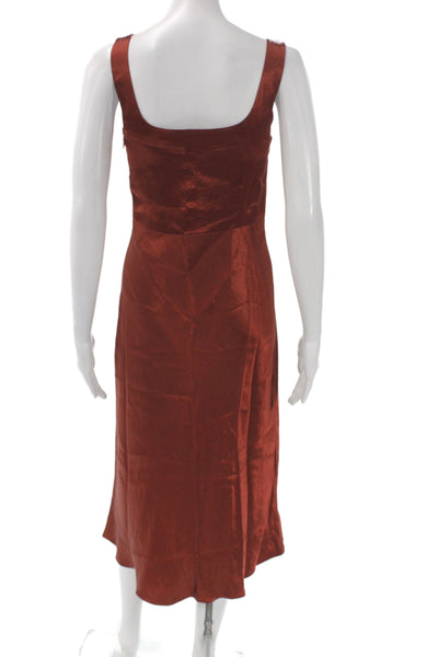 Vince Womens Slip Dress Brown Satin Square Neck Knee Length Sleeveless Size 0