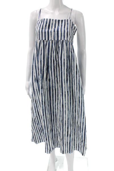 Vince Womens Striped Cotton Slip Dress Square Neck Knee Length Blue Size 0